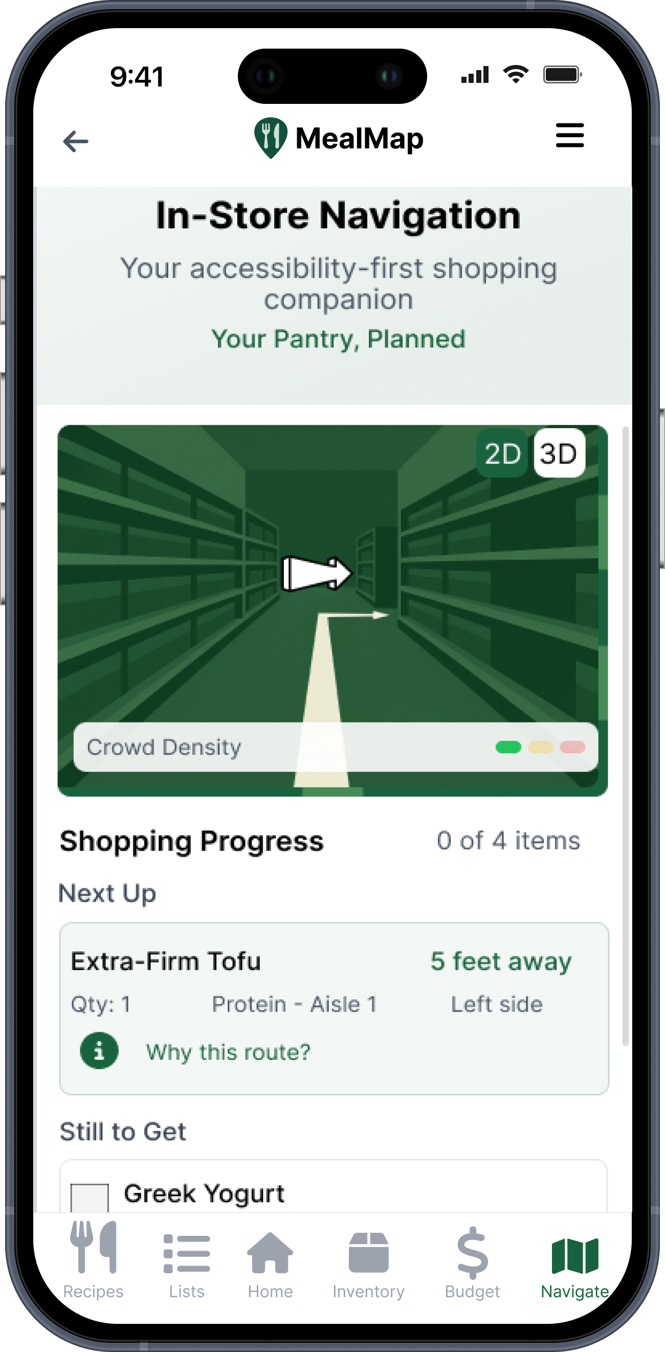 In-store navigation screen final design mockup
