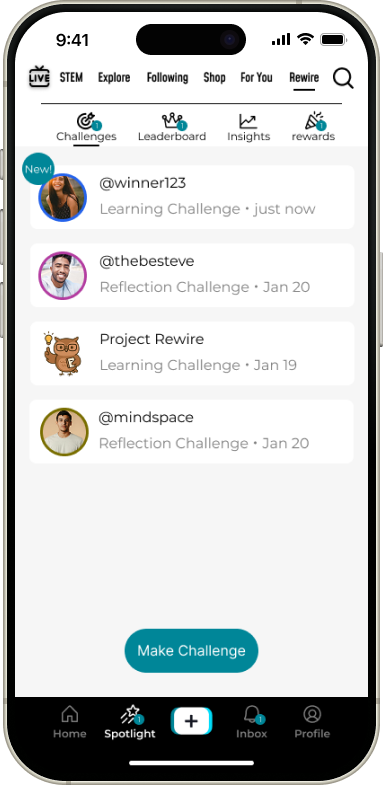 Project Rewire challenge selection screen