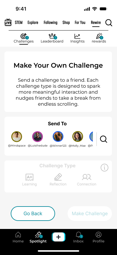 Iteration 2 included the ability to make a challenge which increase engagement