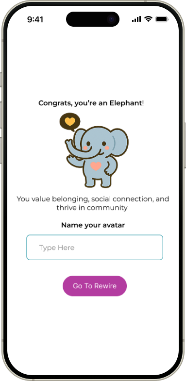 Iteration 2 included the option to name your avatar to increase personalization