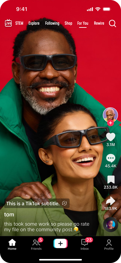 Mockup of TikTok page with new Rewire tab option